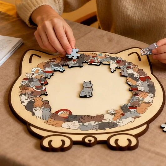 Joyliveo  Artisan Shaped Wooden Puzzle | Whimsical "Cat-astrophe" Mindful Jigsaw